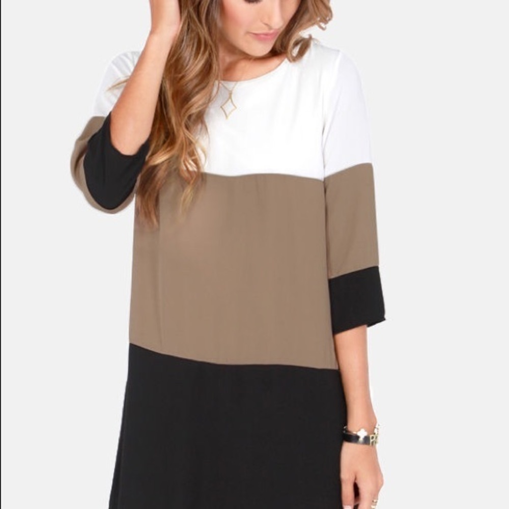 🖤 Lulu’s Citrus Grove Taupe Color Block Dress